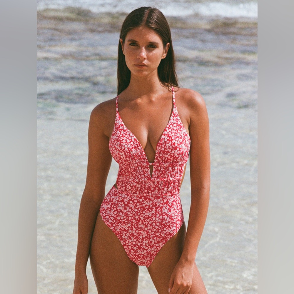 NWT Red Floral One-Piece Swimsuit